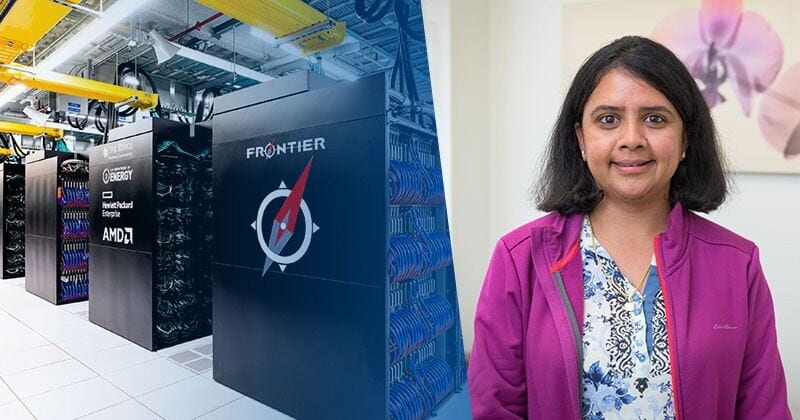 UD’s Sunita Chandrasekaran, David L. and Beverly J.C. Mills Career Development Chair in the Department of Computer and Information Sciences, and her students have been working to ensure that key software will be ready to run on Frontier — the fastest computer in the world — when it “opens for business” to the scientific community in 2023. Photos by Evan Krape and courtesy of the U.S. Department of Energy